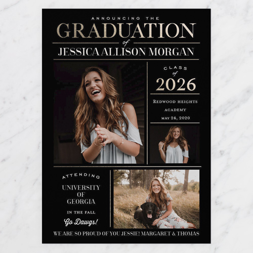 Info Grid Graduation Announcement, Black, 5x7 Flat, 100% Recycled Cardstock , Square, Black