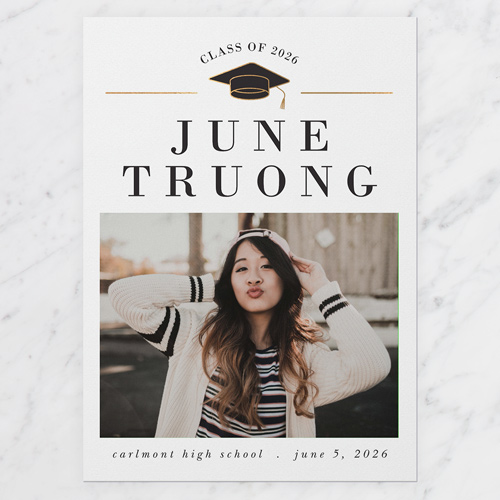 Little Cap Graduation Announcement, White, 5x7 Flat, Pearl Shimmer Cardstock, Square, White