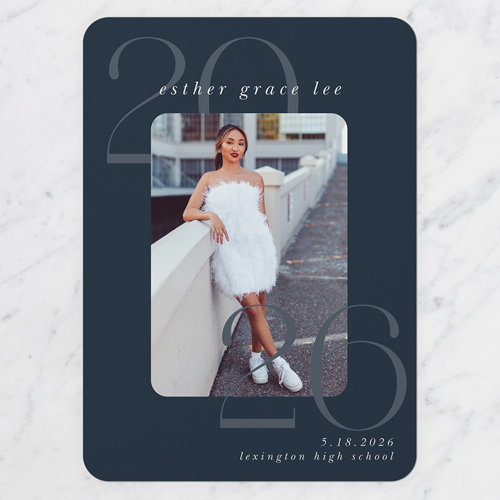Novel Year Graduation Announcement, Blue, 5x7 Flat, Standard Smooth Cardstock, Rounded, Navy