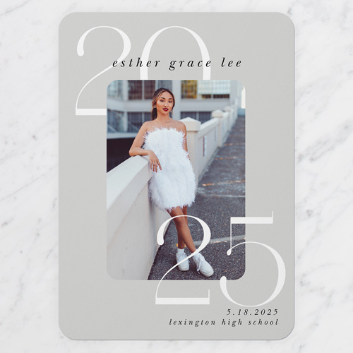 Novel Year Graduation Announcement, Grey, 5x7 Flat, 100% Recycled Cardstock , Rounded