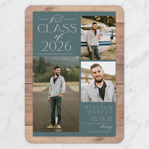 Classy Commencement Graduation Announcement, Green, 5x7 Flat, Pearl Shimmer Cardstock, Rounded, Fern