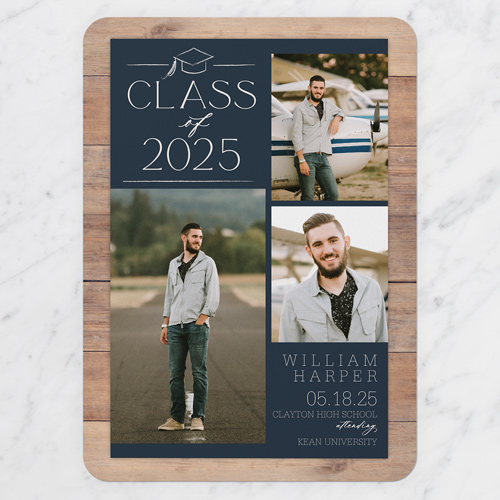 Classy Commencement Graduation Announcement, Blue, 5x7 Flat, Standard Smooth Cardstock, Rounded
