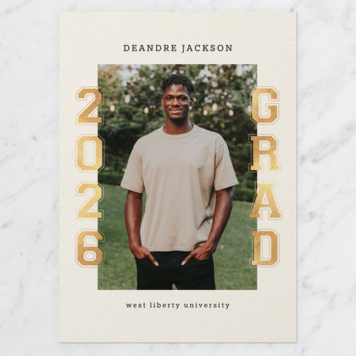 Collegiate Columns Graduation Announcement, Beige, 5x7 Flat, Matte, Signature Smooth Cardstock, Square, Antique White