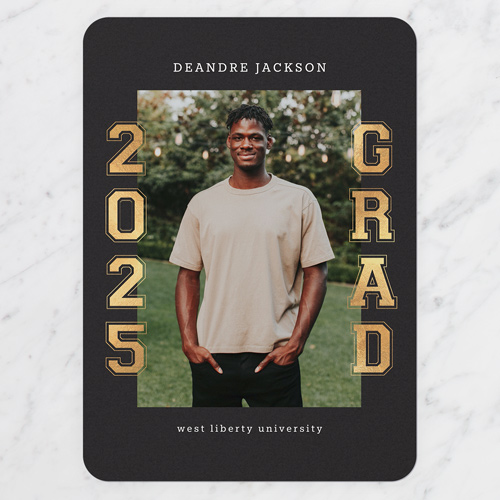 Collegiate Columns Graduation Announcement, Black, 5x7 Flat, Matte, Signature Smooth Cardstock, Rounded