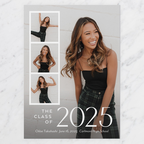 Filmstrip Gallery Graduation Announcement, White, 5x7 Flat, Luxe Double-Thick Cardstock, Square