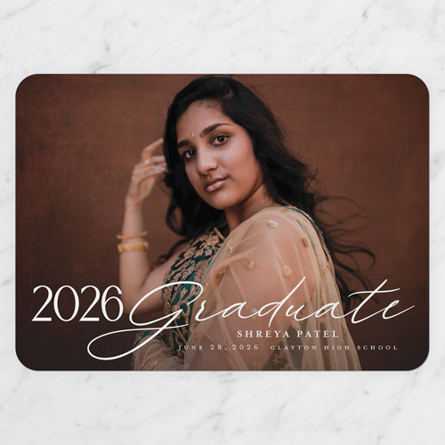 Accomplished Alumnus Graduation Announcement, White, 5x7 Flat, 100% Recycled Cardstock , Rounded, White