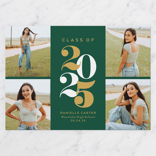 School Spirit Graduation Announcement, Green, 5x7 Flat, Matte, Signature Smooth Cardstock, Square