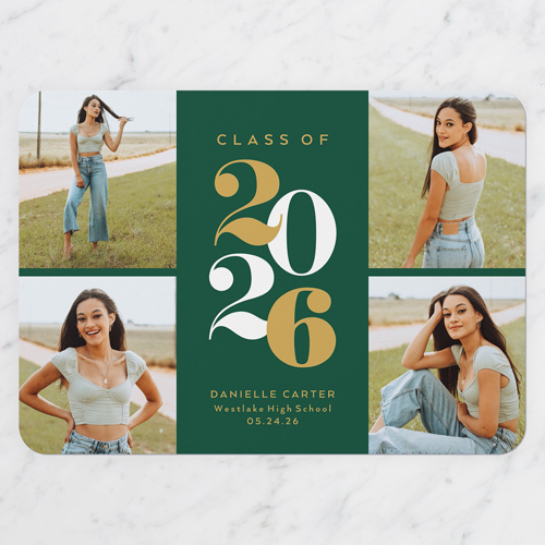 School Spirit Graduation Announcement, Green, 5x7 Flat, Standard Smooth Cardstock, Rounded, Spruce