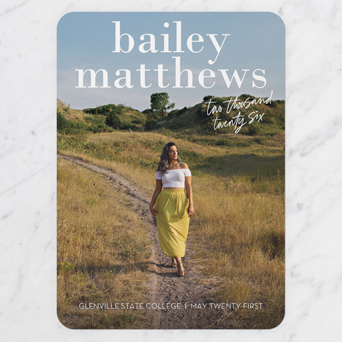 Fresh Focus Graduation Announcement, White, none, 5x7 Flat, Matte, Signature Smooth Cardstock, Rounded, White