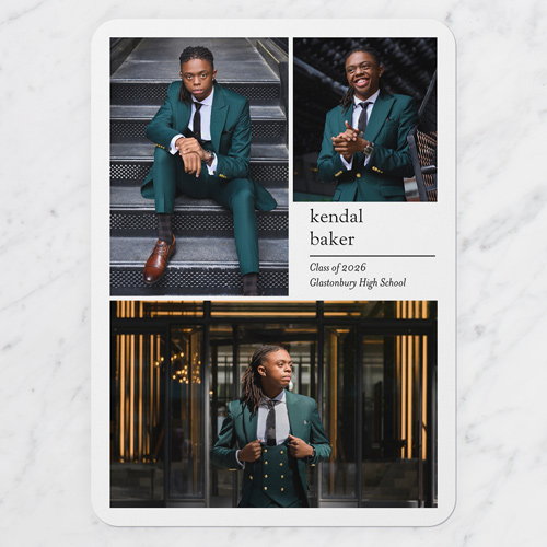 Clean And Simple Graduation Announcement, White, 5x7 Flat, Write Your Own, Pearl Shimmer Cardstock, Rounded, White