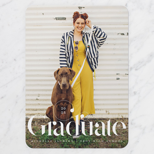 Faded Font Graduation Announcement, White, 5x7 Flat, Standard Smooth Cardstock, Rounded