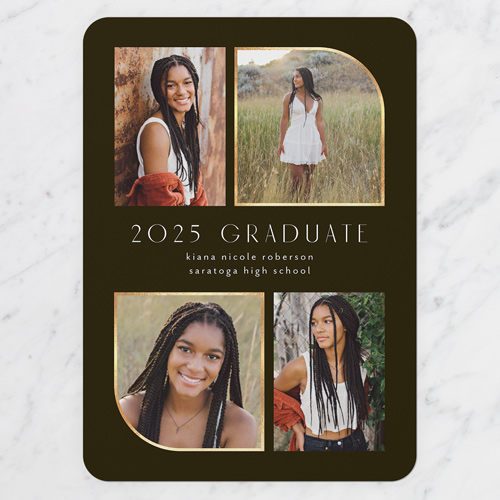 Arched Grad Graduation Announcement, Black, 5x7 Flat, Pearl Shimmer Cardstock, Rounded