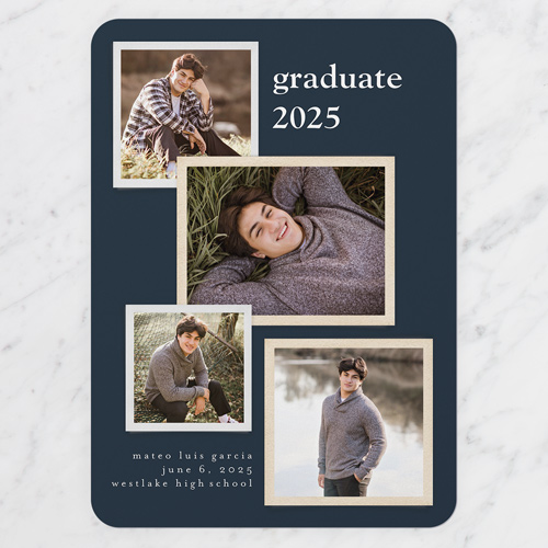 Layered Pictures Graduation Announcement, Blue, 5x7 Flat, Write Your Own, 100% Recycled Cardstock , Rounded