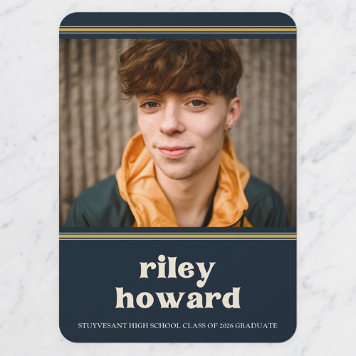 Retro Disciple Graduation Announcement, Blue, 5x7 Flat, Write Your Own, Matte, Signature Smooth Cardstock, Rounded, Navy