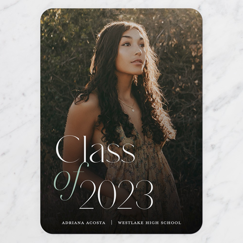 Class Elegance Graduation Announcement, Rounded Corners, -White-5x7 Flat Card-2023