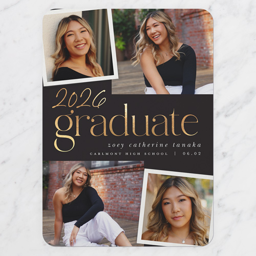 Overlayed Photos Graduation Announcement, Black, 5x7 Flat, Standard Smooth Cardstock, Rounded, Coal