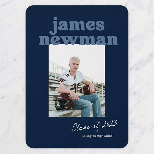 Solid Tint Graduation Announcement, Rounded Corners, -Blue-5x7 Flat Card-2023