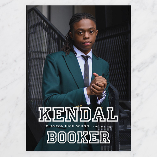 Collegiate Name Graduation Announcement, White, 5x7 Flat, Write Your Own, 100% Recycled Cardstock , Square