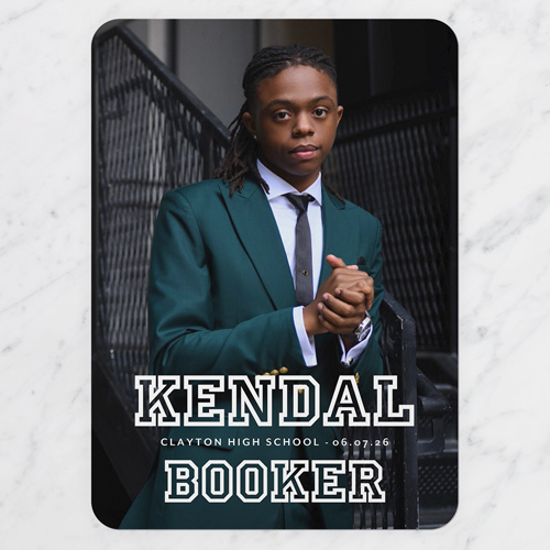 Collegiate Name Graduation Announcement, White, 5x7 Flat, Write Your Own, 100% Recycled Cardstock , Rounded, White