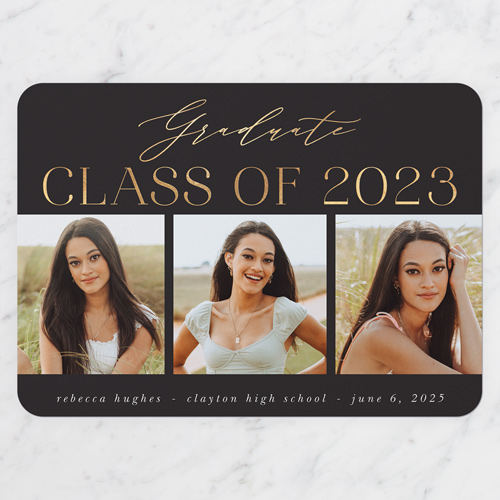 Graceful Characters Graduation Announcement, Rounded Corners, -Black-5x7 Flat Card-2023