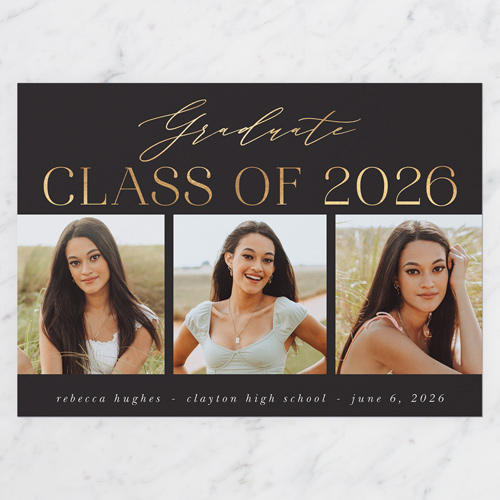 Graceful Characters Graduation Announcement, Black, 5x7 Flat, Matte, Signature Smooth Cardstock, Square, Black