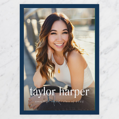 Modest Frame Graduation Announcement, Blue, 5x7 Flat, Write Your Own, Luxe Double-Thick Cardstock, Square