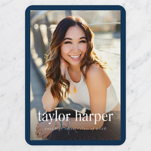 Modest Frame Graduation Announcement, Blue, 5x7 Flat, Write Your Own, Matte, Signature Smooth Cardstock, Rounded, Navy