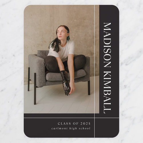 Solid Build Graduation Announcement, Black, 5x7 Flat, Write Your Own, Pearl Shimmer Cardstock, Rounded
