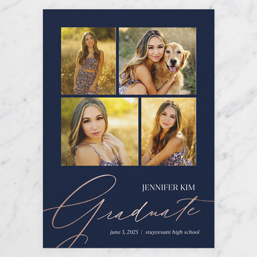 Squared Scholar Graduation Announcement, Rose Gold Foil, Blue, 5x7 Flat, Matte, Signature Smooth Cardstock, Square