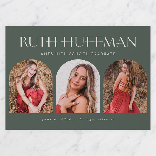 Varied Arches Graduation Announcement, Green, none, 5x7 Flat, 100% Recycled Cardstock , Square, Green