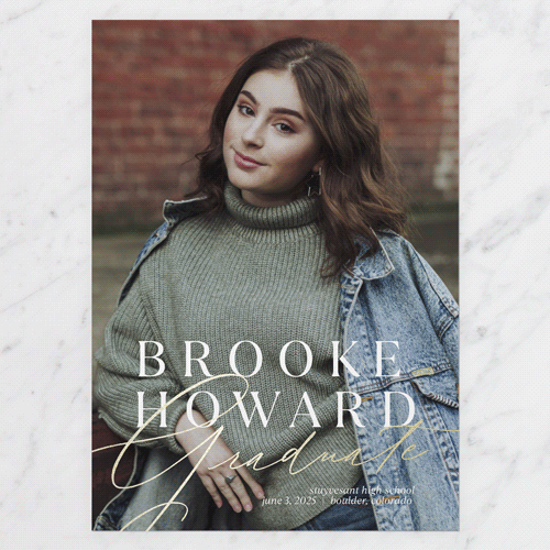 Name Overlay Graduation Announcement, White, Gold Foil, 5x7 Flat, Luxe Double-Thick Cardstock, Square, White