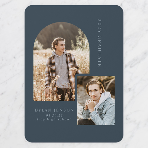 Arch Overlap Graduation Announcement, Blue, 5x7 Flat, Write Your Own, 100% Recycled Cardstock , Rounded