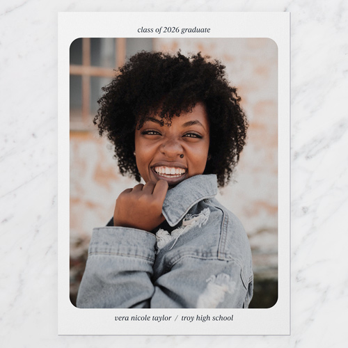 Rounded Corners Graduation Announcement, White, 5x7 Flat, Write Your Own, Pearl Shimmer Cardstock, Square, White