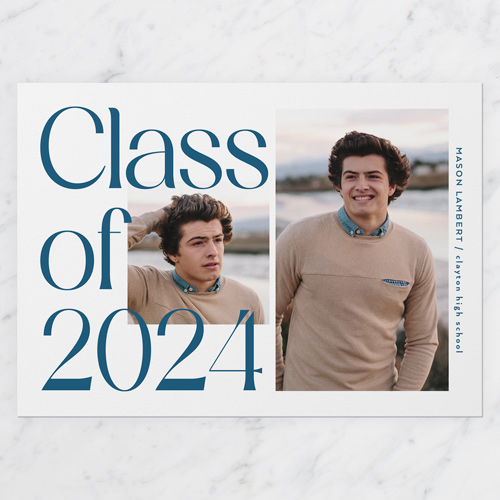 Year Overlay Graduation Announcement, Blue, 5x7 Flat, 100% Recycled Cardstock , Square