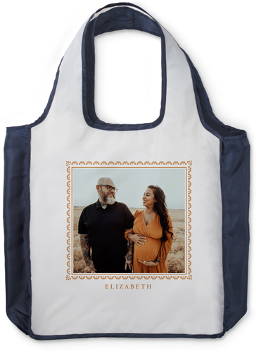 Boho Frame Reusable Shopping Bag, True Blue, Brown