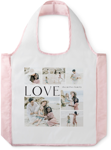 Classic Love Collage Reusable Shopping Bag, Blush, Black
