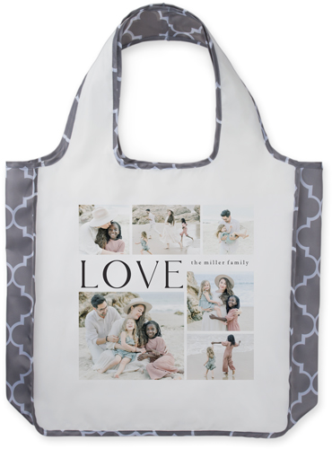 Classic Love Collage Reusable Shopping Bag, Classic Mosaic, Black