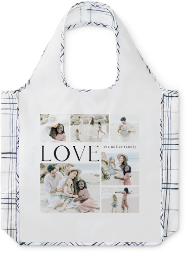 Classic Love Collage Reusable Shopping Bag, Plaid, Black