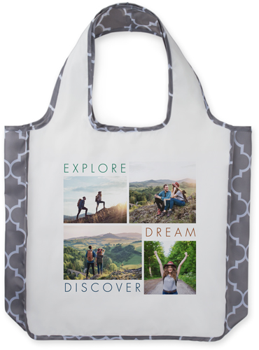 Explore Dream Discover Reusable Shopping Bag, Classic Mosaic, White