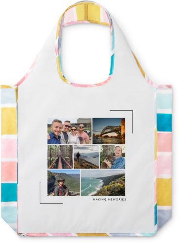 Simple Corners Reusable Shopping Bag, Stripe, White, white