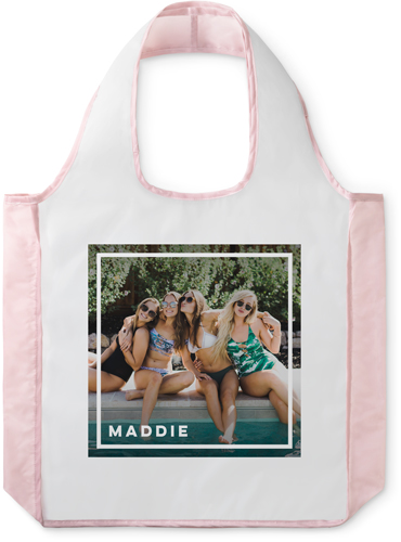 Simple Name Border Reusable Shopping Bag, Blush, White