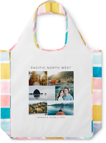 Travel Gallery of Six Reusable Shopping Bag, Stripe, Multicolor, multi