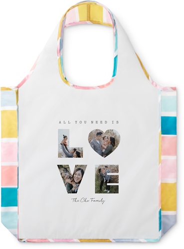 Love Reusable Shopping Bag, Stripe, White