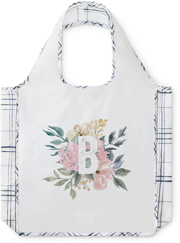 Floral Initial Reusable Shopping Bag, Plaid, Pink