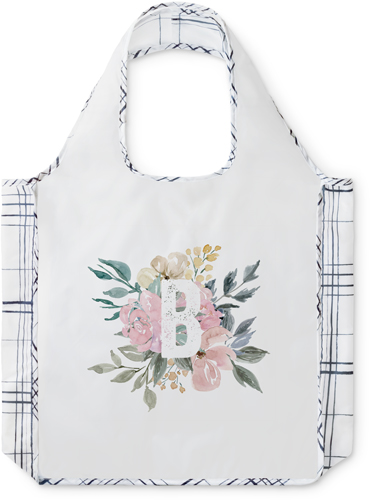 Floral Initial Reusable Shopping Bag, Plaid, Pink