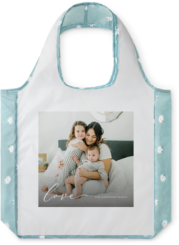 Contemporary Love Script Reusable Shopping Bag, Floral, White