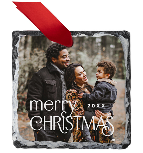 Christmas Deco Slate Ornament, White, Square, white