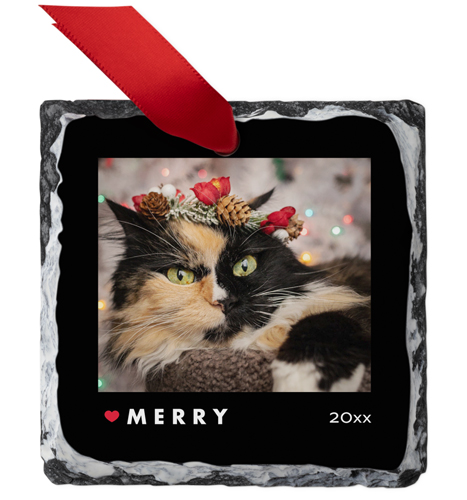 Modern Merry Heart Slate Ornament, Red, Square