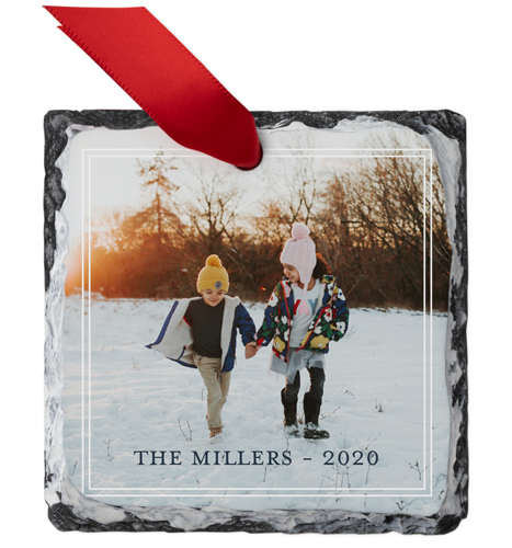 Double Border Slate Ornament, White, Square