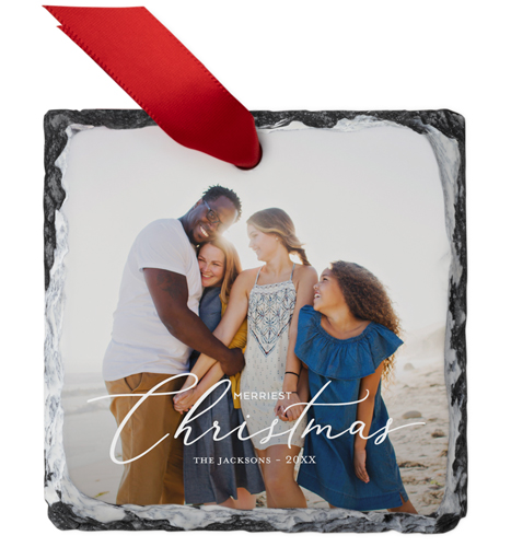 Merriest Christmas Slate Ornament, White, Square, white